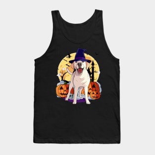 Yellow Labrador Witch Halloween Pumpkin Tank Top